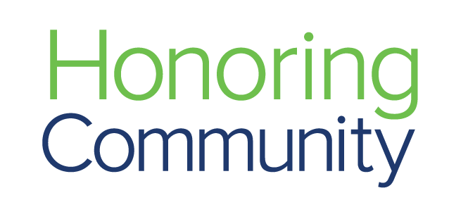 Green and blue honoring community logo