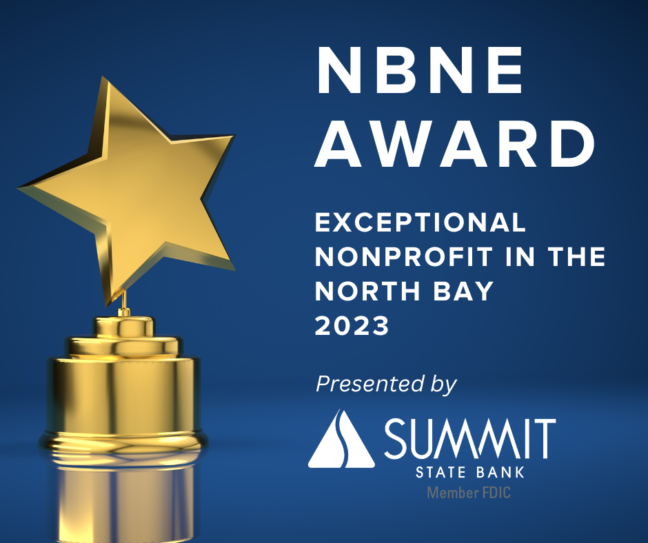 graphic of award in the shape of a star text reading nbne award exceptional nonprofit in the north bay presented by summit state bank