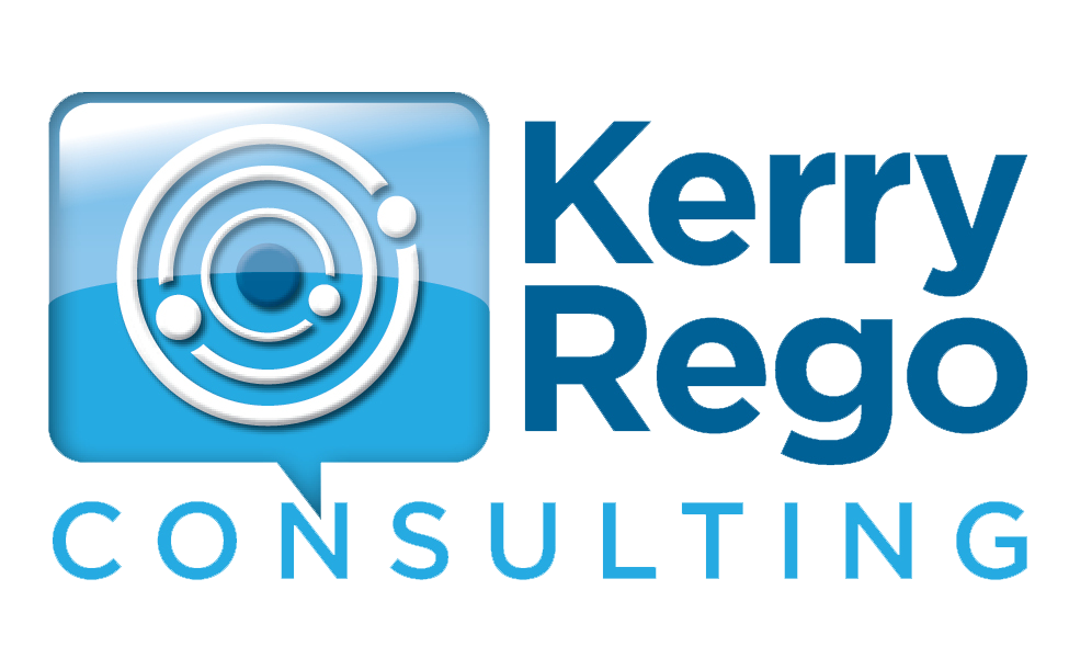 logo for kerry rego in blue stating kerry rego consulting